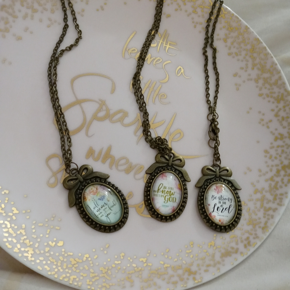 Trio of handmade bible verse necklaces